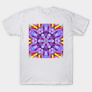 Psychedelic Hippie Flower Blue Pink and Yellow T-Shirt